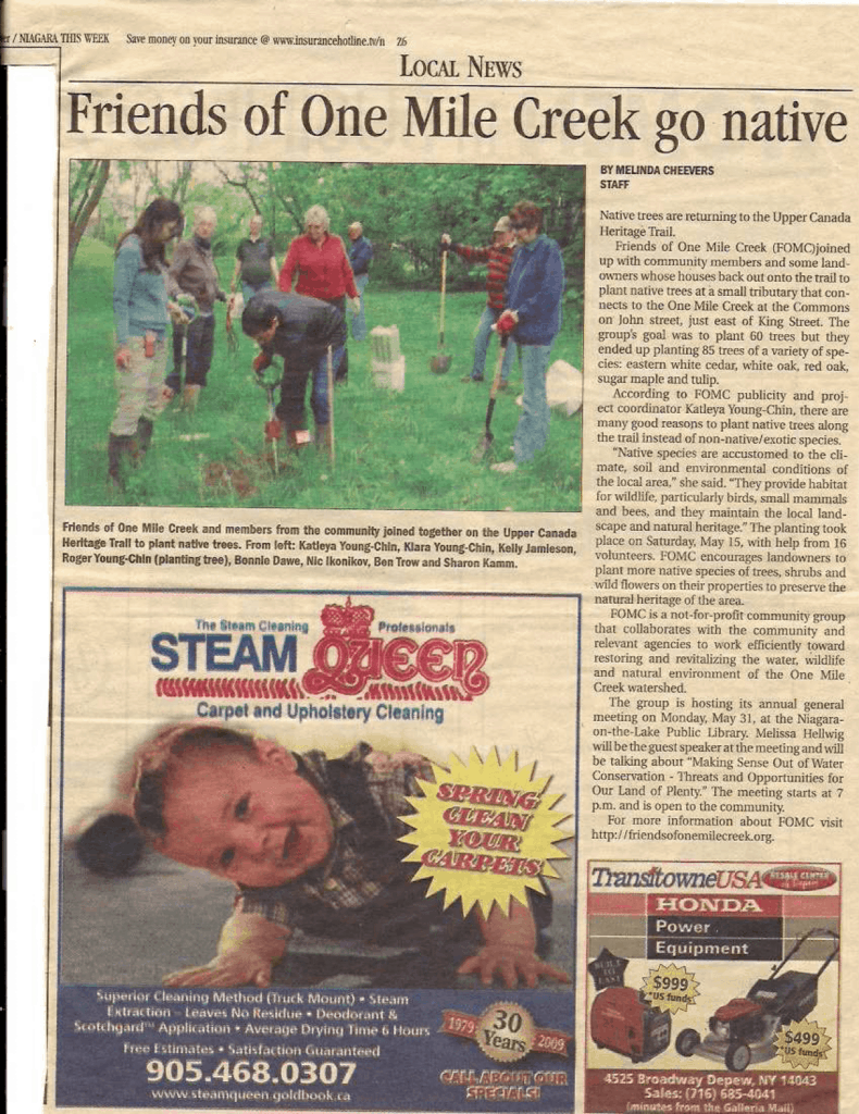 May 27, 2010, article in Niagara This Week about planting of native trees.