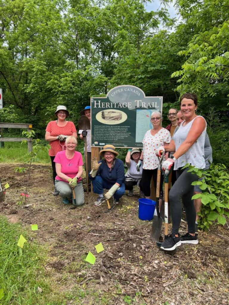 Neighbourhood community volunteers who came out to dig up the turf and plant Heritage Trail pollinator garden