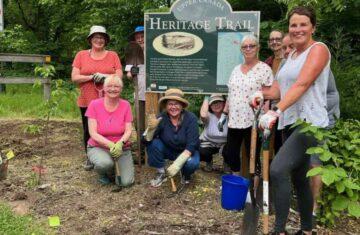 Neighbourhood community volunteers who came out to dig up the turf and plant Heritage Trail pollinator garden